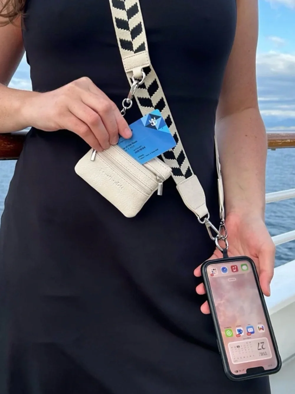 Save The Girls - Removable Tan Chevron Strap with Zip Card Pouch